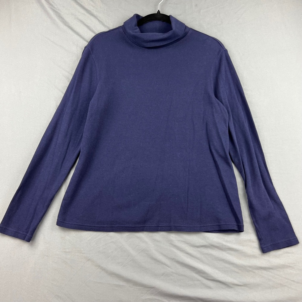 Studio Works Mock Neck Top Women L Long Sleeve Navy Blue Casual Shirt